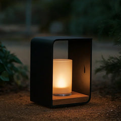 Lampade LED da Terrazzo Moderne Solari in Metallo Nero Rettangolari