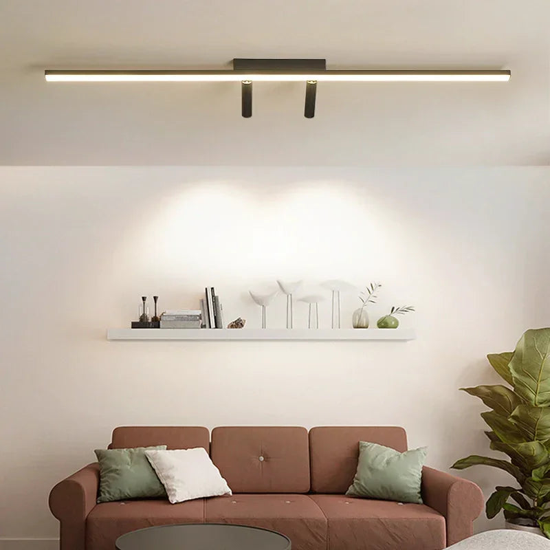 Faretto LED da soffitto lineare moderno nero con 2 faretti orientabili per soggiorno