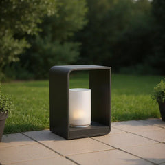 Lampade LED da Terrazzo Moderne Solari in Metallo Nero Rettangolari