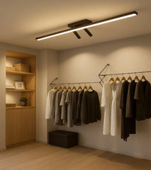 Faretto LED da soffitto lineare moderno nero con 2 faretti orientabili per soggiorno