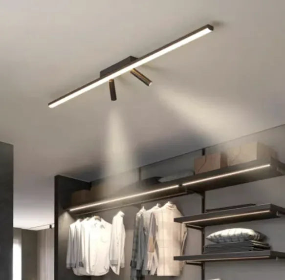 Faretto LED da soffitto lineare moderno nero con 2 faretti orientabili per soggiorno