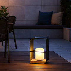 Lampade LED da Terrazzo Moderne Solari in Metallo Nero Rettangolari