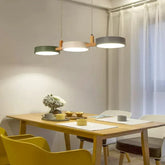 Lampadario 3 Cerchi LED Stile Nordico in Legno con Altezza Regolabile per Sala Pranzo