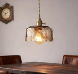 Lampadario Vetro Ambrato Regolabile in Ottone Anni 50 per Sala Pranzo