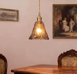 Lampadario Vetro Ambrato Regolabile in Ottone Anni 50 per Sala Pranzo