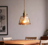 Lampadario Vetro Ambrato Regolabile in Ottone Anni 50 per Sala Pranzo