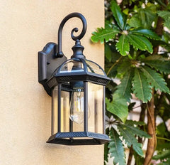 Applique da esterno nera LED in stile industriale in metallo a lanterna con attacco E27