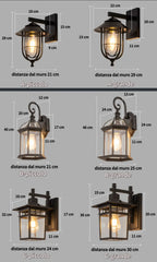 Applique da esterno nera LED in stile industriale in metallo a lanterna con attacco E27