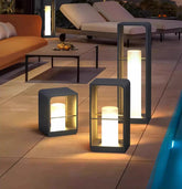 Lampada Arredo da Terra Moderna Solare in Metallo Nero per Terrazzo