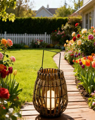 Lanterna da esterno solare in bambù dal design naturale per terrazzo