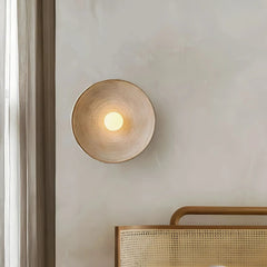 Lampada da parete rotonda stile nordico con led integrato per camera da letto in resina
