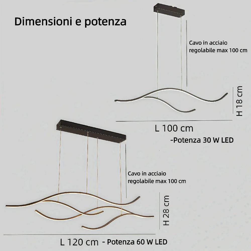 Lampadario moderno a sospensione LED dimmerabile ondulato per sala da pranzo