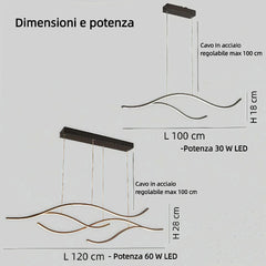 Lampadario moderno a sospensione LED dimmerabile ondulato per sala da pranzo