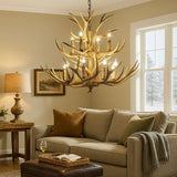 Lampadario Corna Cervo in Legno in Stile Country con Altezza Regolabile per Soggiorno