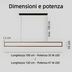 Lampada a sospensione rettangolare minimal nera a LED dimmerabile per sala da pranzo