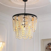 Lampadari in Legno Naturale con Perline Sospese