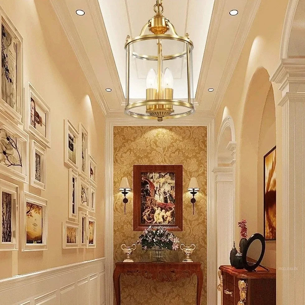 Lampadari Corridoio in Ottone e Vetro Stile Americano