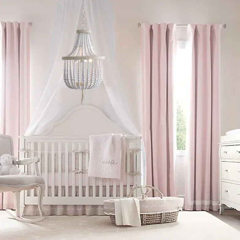 Lampada per Camera da Letto a Sospensione in Legno con Perline