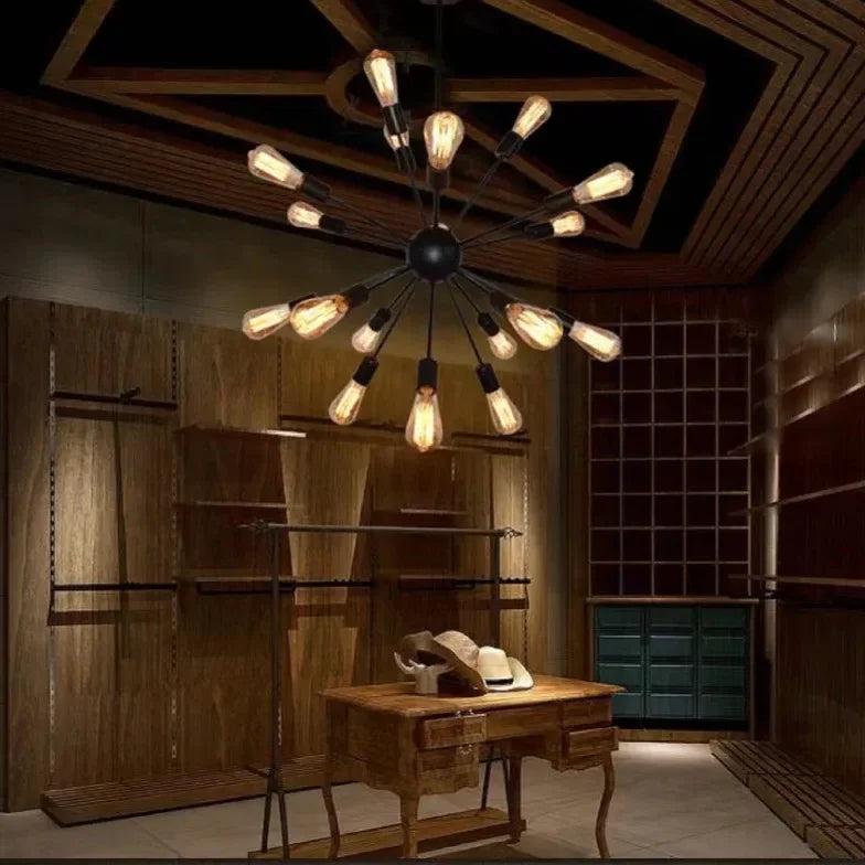 Lampadario Metallo Nero Design Vintage Fuochiartificio