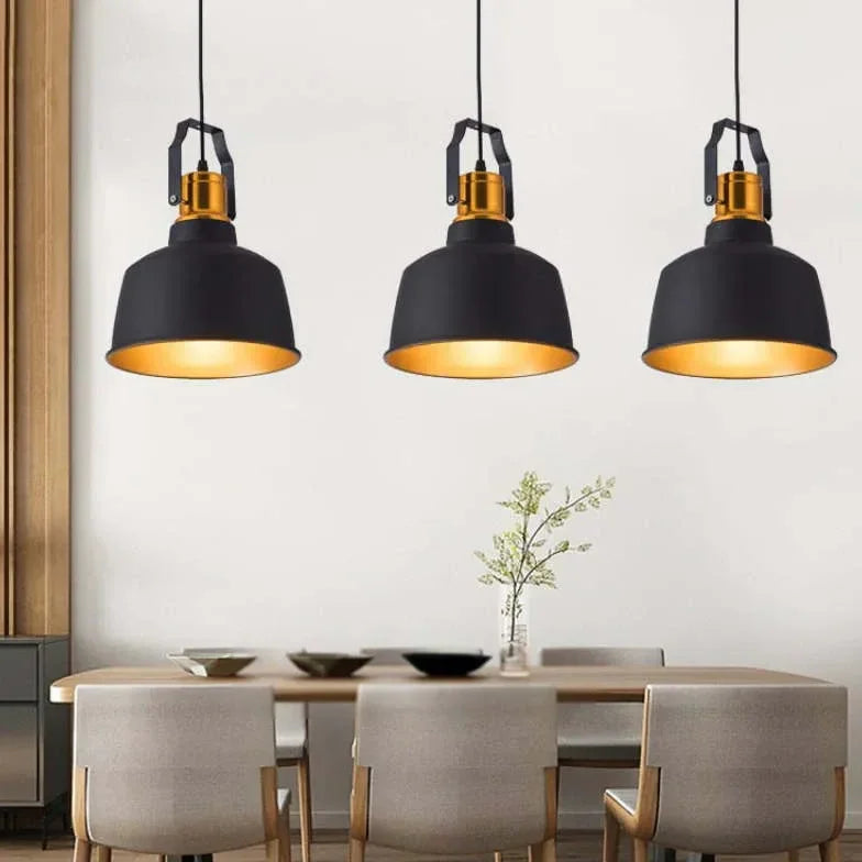 Lampadari a Sospensione Stile Industriale Nero e Oro da Pranzo