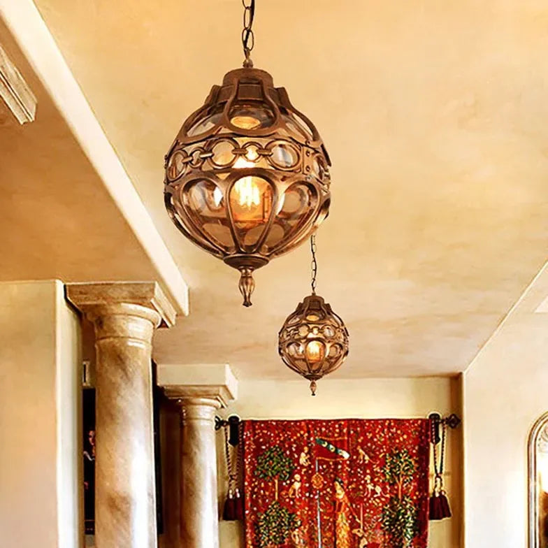 Lampada a Sospensione Sferica in Ottone Intagliato