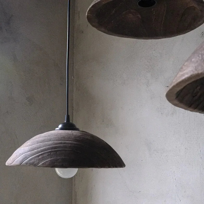 Lampadario Vintage Legno a Mezza Sfera