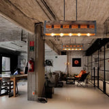 Lampadario a Sospensione Stile Rustico Rettangolare in Legno