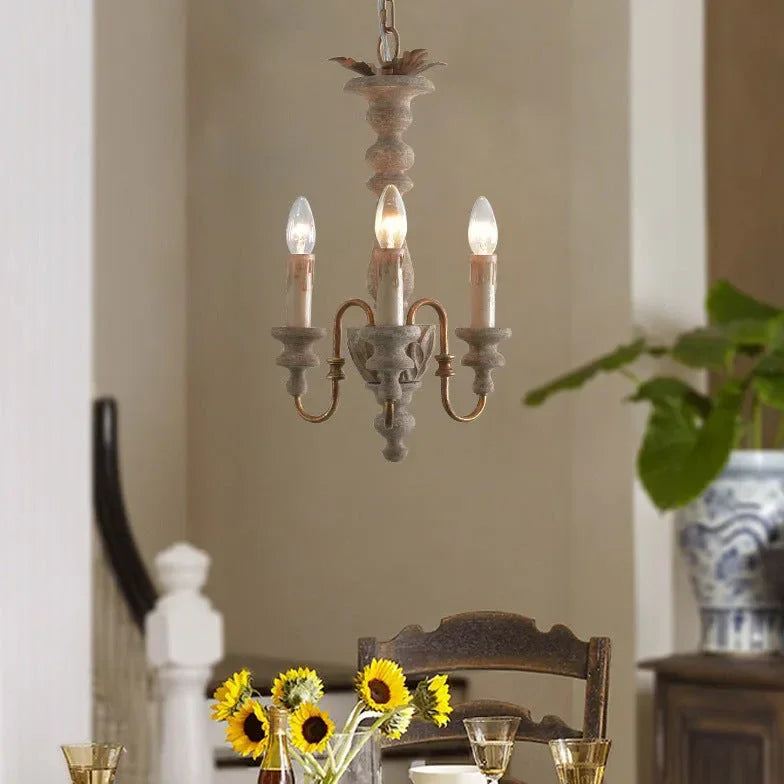 Lampadario Sospensione Legno Elegante Candeliere Bianco Vintage