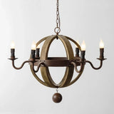 Lampadario a Candela Cera con Sfera di Legno