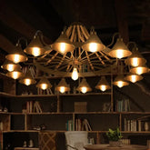 Lampadario Nero a Sospensione Industriale a Ruota