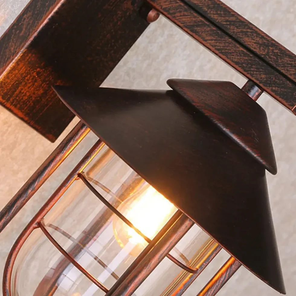 Applique da Esterno Nera LED in Stile Industriale in Metallo a Lanterna – Luce Tricolore