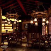 Lampadari design industriale in legno a forma di ruota