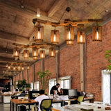 Lampadario Industrial Vintage Gabbia Legno Design