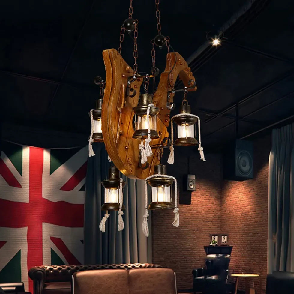 Lampadario a Lanterna Vintage Raffinato in Legno