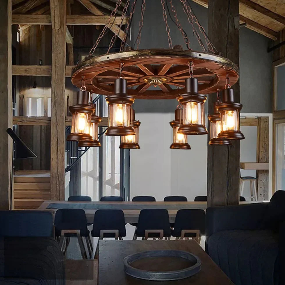Lampadari Industrial Chic a Ingranaggio in Legno