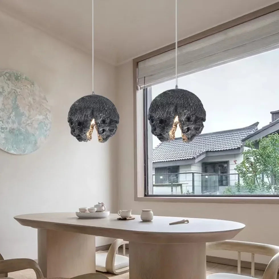 Lampadario da Sala da Pranzo Design a Sfera Irregolare in Pietra
