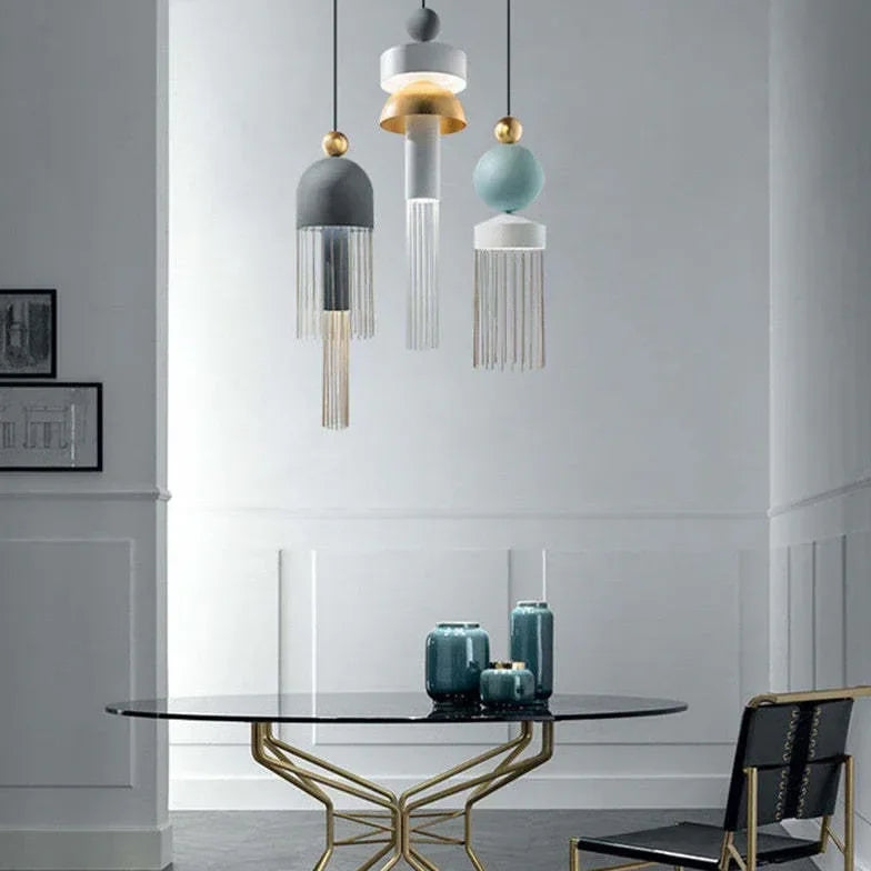 Lampadario Modernariato Design Geometrico Con Frange