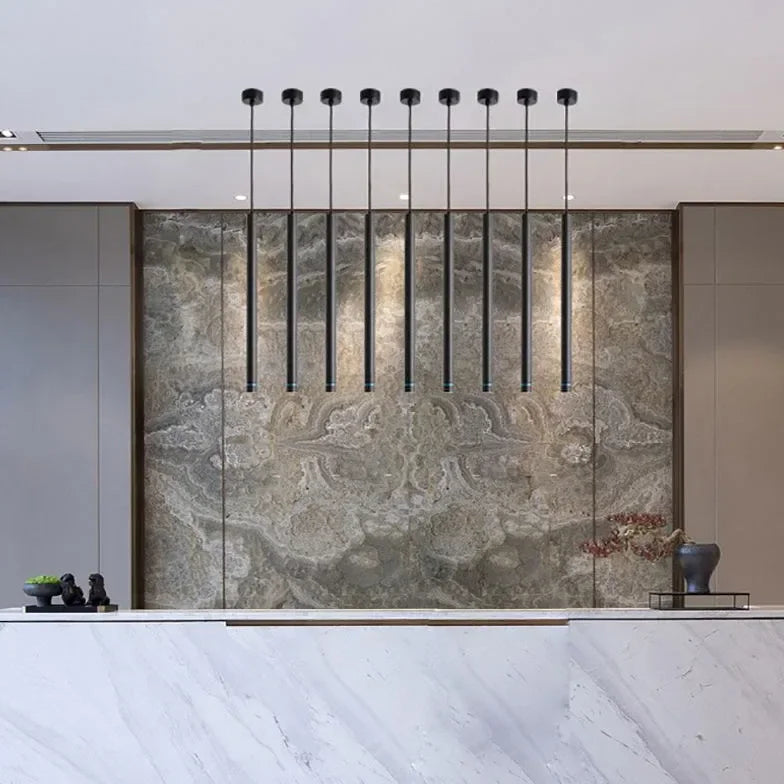 Lampadario Nero in Metallo a Forma Lunga per Cucina