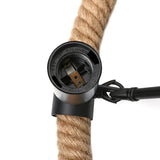 Lampadario Industrial Nero in Ferro e Corda