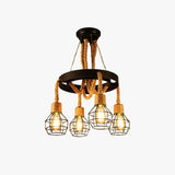 Lampadario Nero Industriale con Corda in Ferro