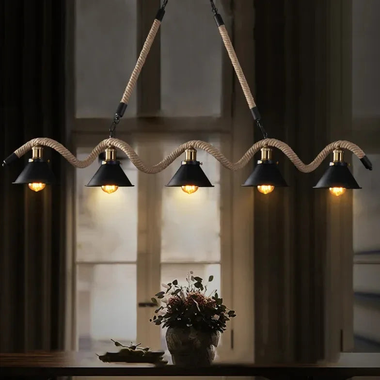 Lampadari in Corda di Canapa Stile Industriale Altezza Regolabile in Metallo per Sala Pranzo
