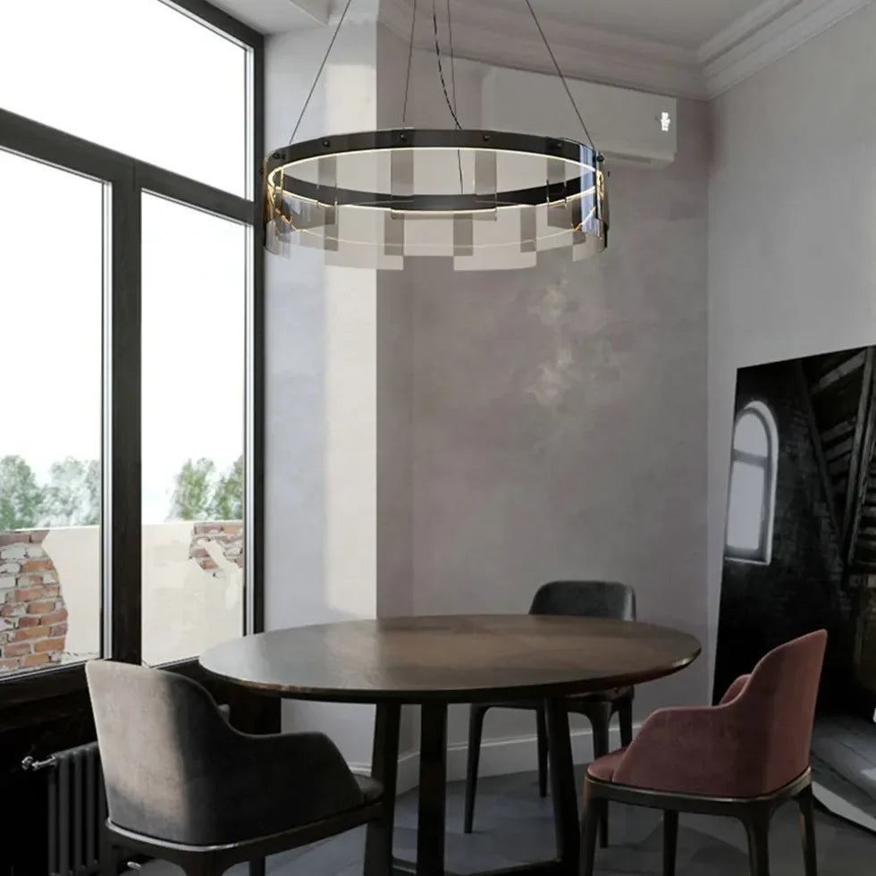 Lampadari Moderni Rotondi in Vetro Nero Eleganti