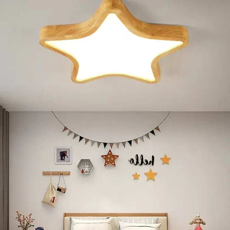 Plafoniera Led In Legno Massello Stella Per Cameretta Bambini – Ø 50 cm