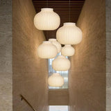 Lampadari a Forma di Lanterna in Tessuto Bianco Stile Nordico per Sala Pranzo