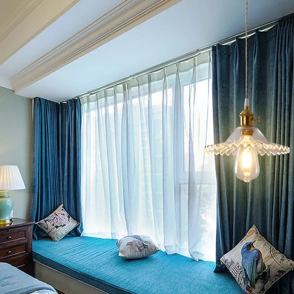 Lampadario Vetro Trasparente Vintage Design Elegante a Petalo