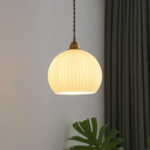 Lampadario Sferico in Vetro a Strisce Stile Vintage