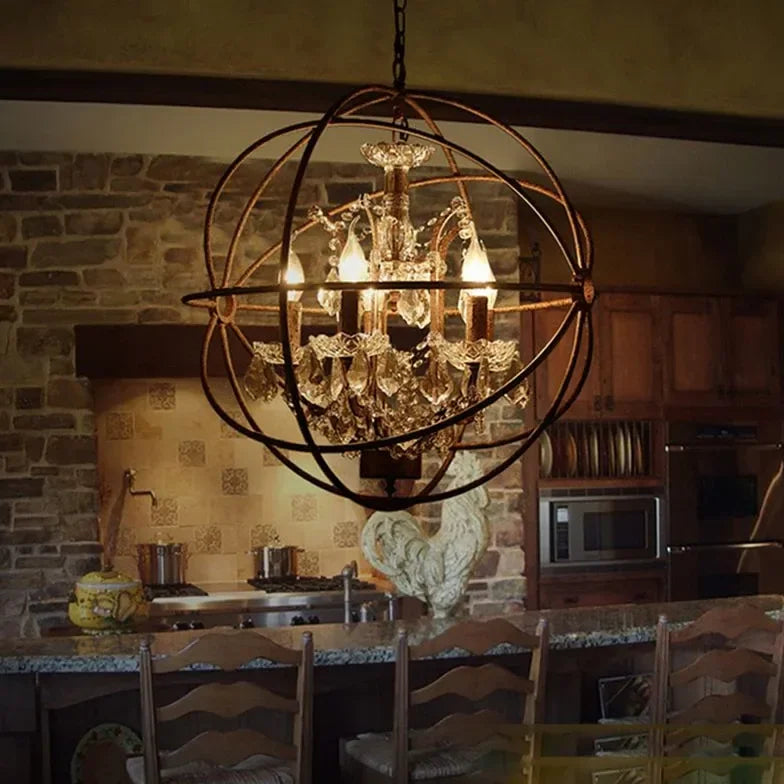 Lampadari in Cristallo Vintage con Struttura Sferica