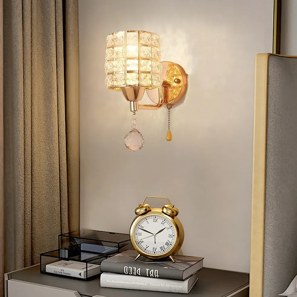 Applique Moderna in Cristallo Dorato per Testata Letto