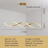 Lampadario Dorati a LED Design Doppia Onda in Acrilico