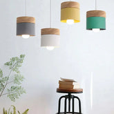 Lampadario Cilindro Stile Nordico Altezza Regolabile in Legno per Sala da Pranzo